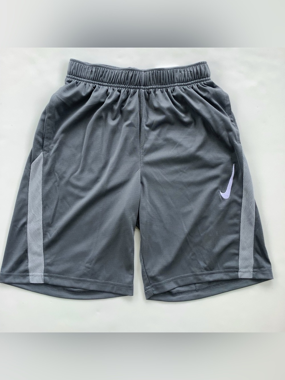 Nike Boy’s Gray Athletic Shorts with White Swoosh